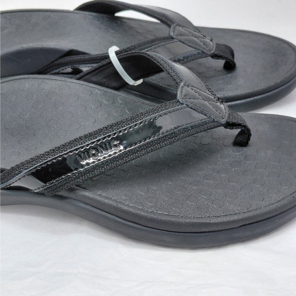 Vionic Womens Flip Flop Thong Sandals Size 7 Black Patent Comfort Vacation Shoes - Picture 5 of 10